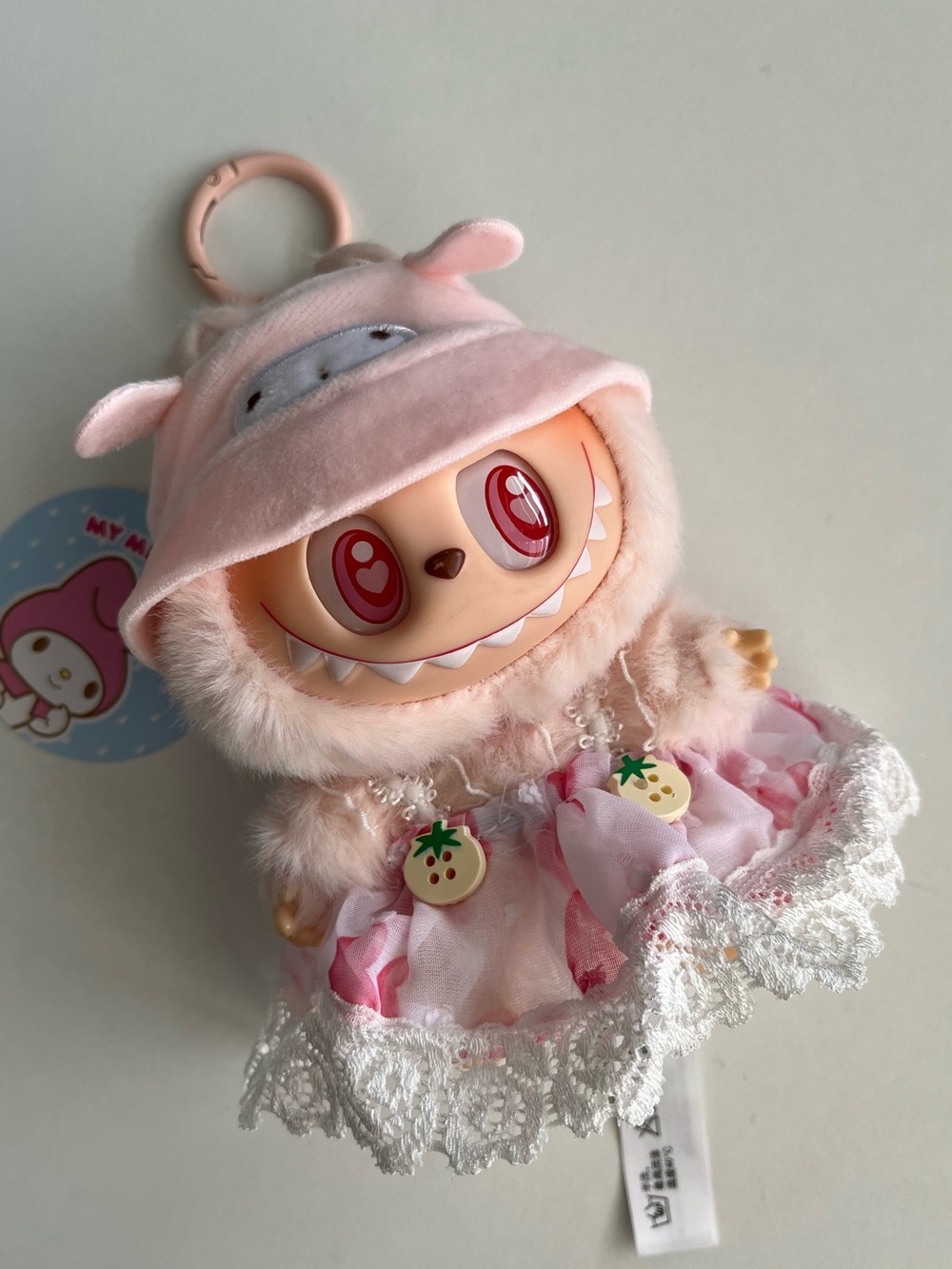 Plush Pink Monster Doll Keychain with Heart Eyes (labubu?) read description*